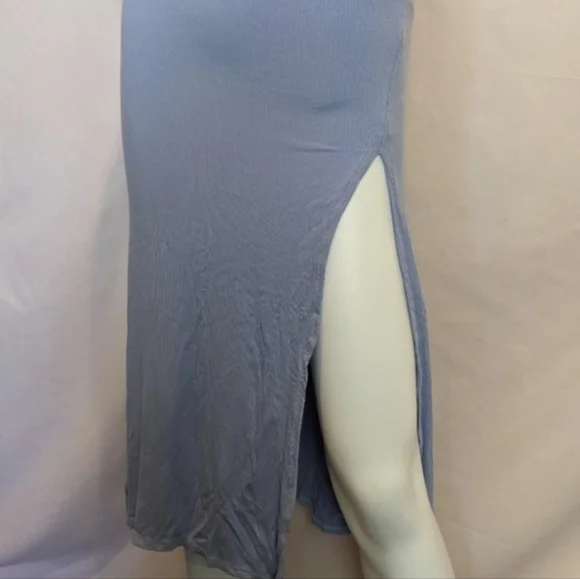 Goodnight Macaroon Blue Purple Yuri Twist Front Ribbed Slit Leg Midi Dress M - Picture 2 of 6